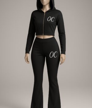 OC Black Cropped Hoodie & Flared Pants Set