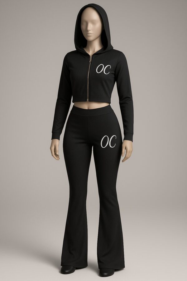 OC Black Cropped Hoodie & Flared Pants Set